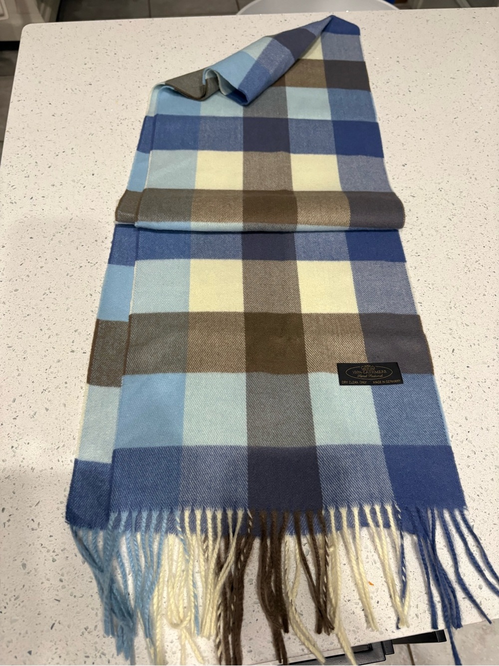 Hnand Tailored 100 Cashmere Women's Blue Plaid Fringe Scarf - Soft Check Pattern